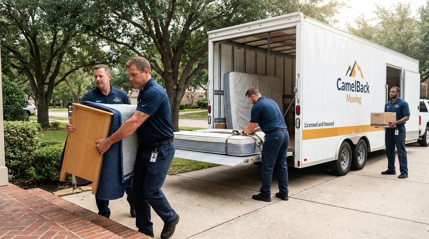 Crew loading residential truck for cross-state move from Jericho, NY