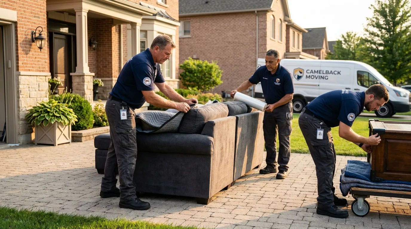 Large estate moving crew wrapping furniture in Jericho, NY